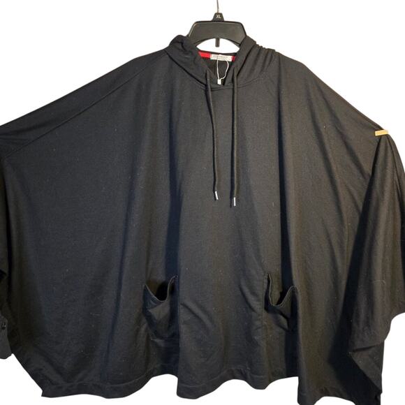 COOFANDY Black Asymmetrical Poncho Hoodie Red Trim Sz M 0349 - Picture 4 of 10